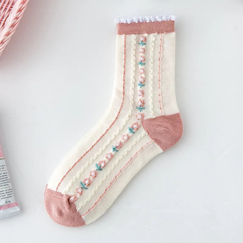 Vintage Floral Socken – Retro Harajuku Stil – Atmungsaktive Baumwolle