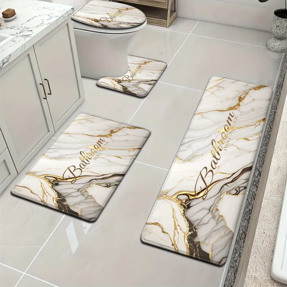 Luxus-Badset – Goldmarmor Design – Rutschfest & Soft