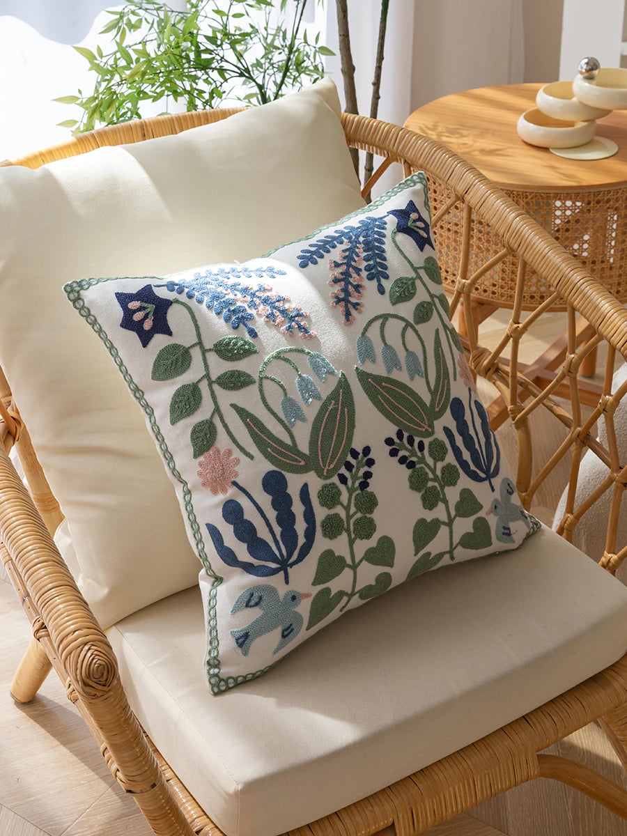 Stickkissenbezug – Reine Baumwolle Blumenmuster – 45x45cm