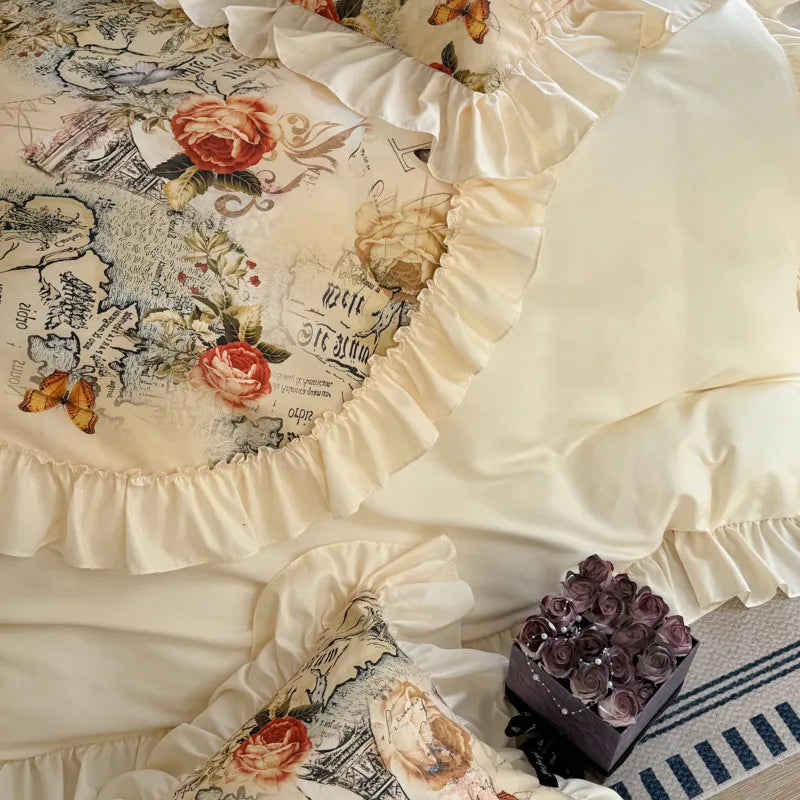Französischer Stil Bettbezug-Set – Baumwolle Blumen-Design – Verschiedene Grössen