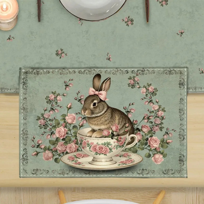 Vintage Hase Platzmatten – Leinen Design – Grössenwahl