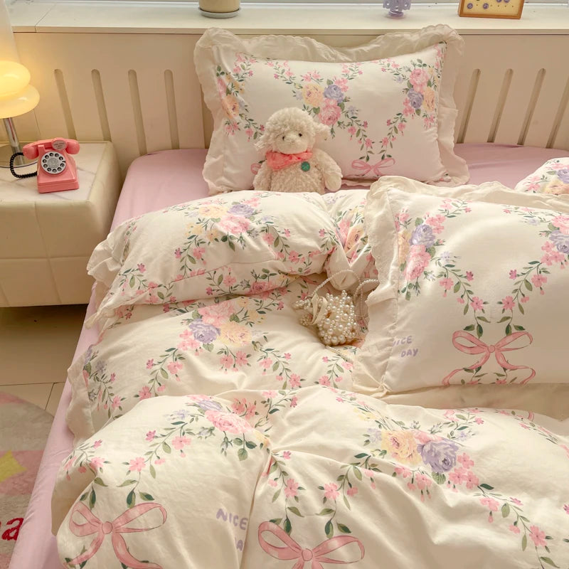 Bettbezug Set – Floraler Polyester Strick – 1.5m bis 2.2m