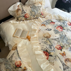 Französischer Stil Bettbezug-Set – Baumwolle Blumen-Design – Verschiedene Grössen
