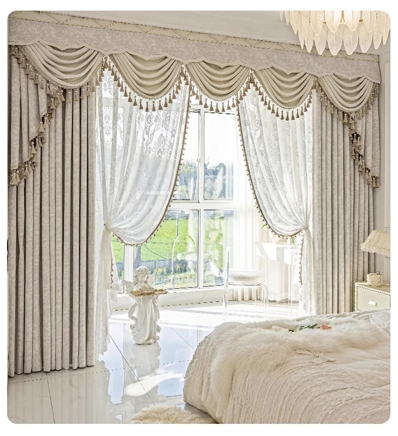 Beige Jacquard Vorhänge – Chenille Design für Villen