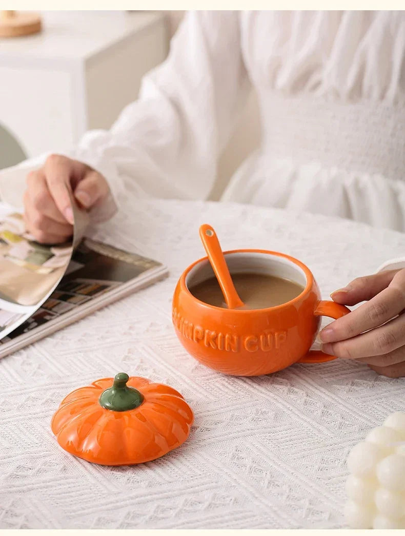 Keramik Kürbistasse – Cartoon Design mit Deckel, 350ml Set