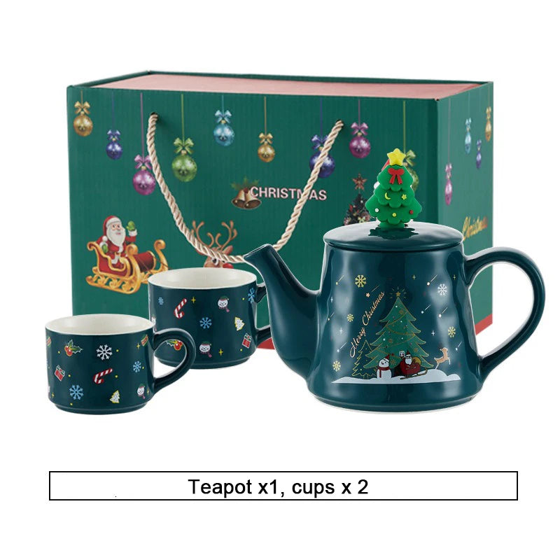 Keramik Weihnachts-Teeservice – Edles Design – 2 Tassen Set