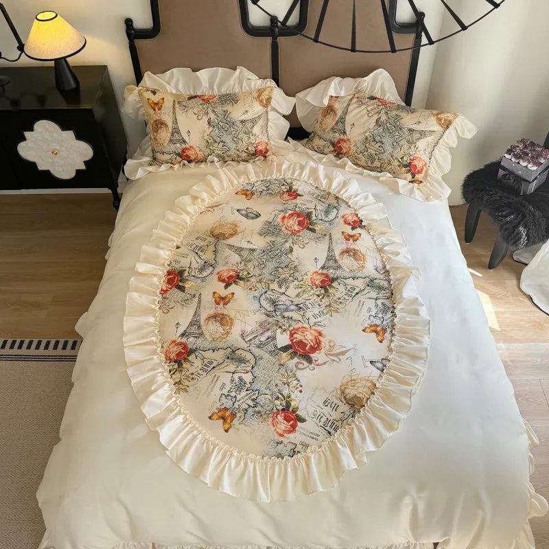 Französischer Stil Bettbezug-Set – Baumwolle Blumen-Design – Verschiedene Grössen