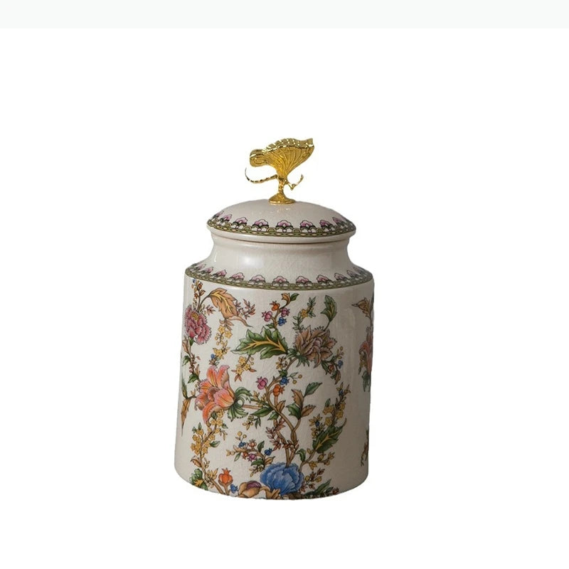 Keramik Vorratsglas – Blumen- & Vogel-Design – Dekorativer Runddeckel