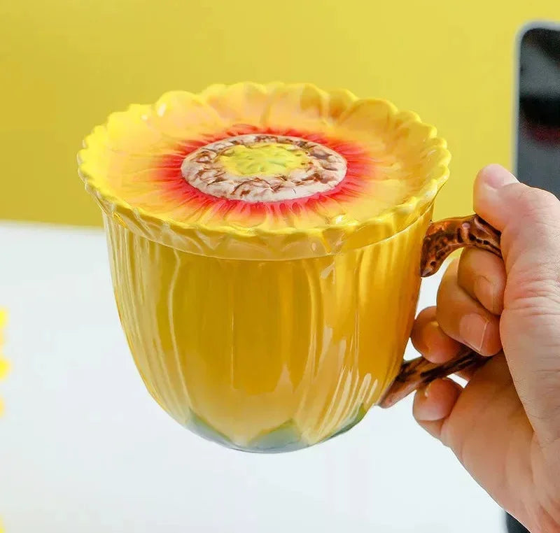 Keramik Kaffeetasse – Porzellan Sonnenblume – 360ml Kapazität