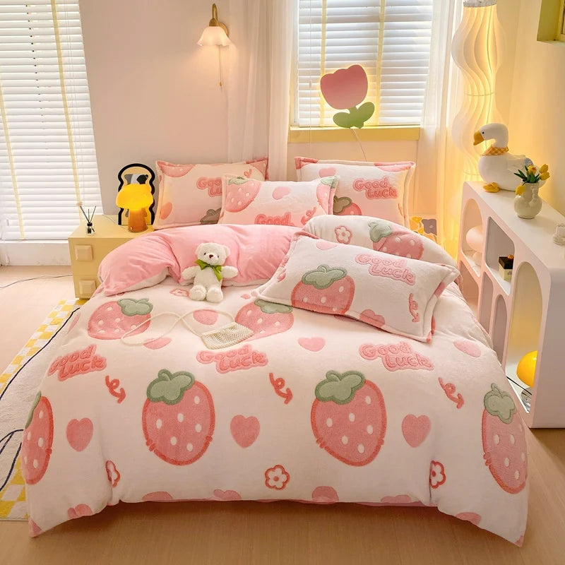 Warmer Flanell-Überzug – Cartoon-Druck – Hautfreundlich