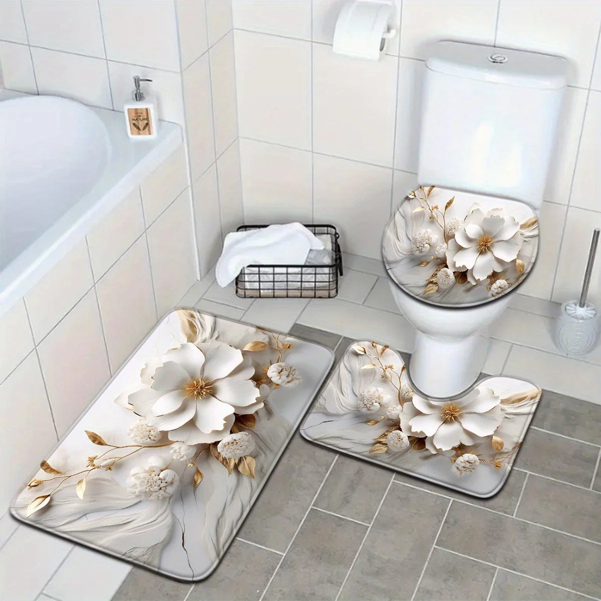 Badezimmermatte – Modernes Suede Blumenmuster