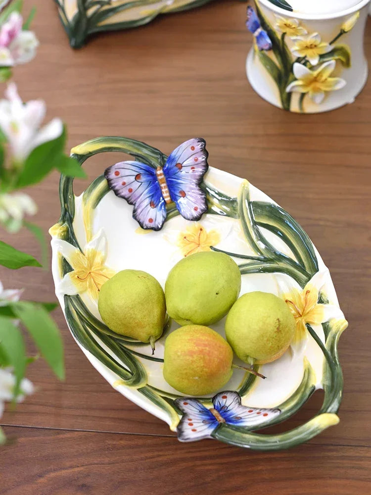 Schmetterlingsorchidee Keramiktablett – Landhausstil – 39cmx25cmx12.7cm