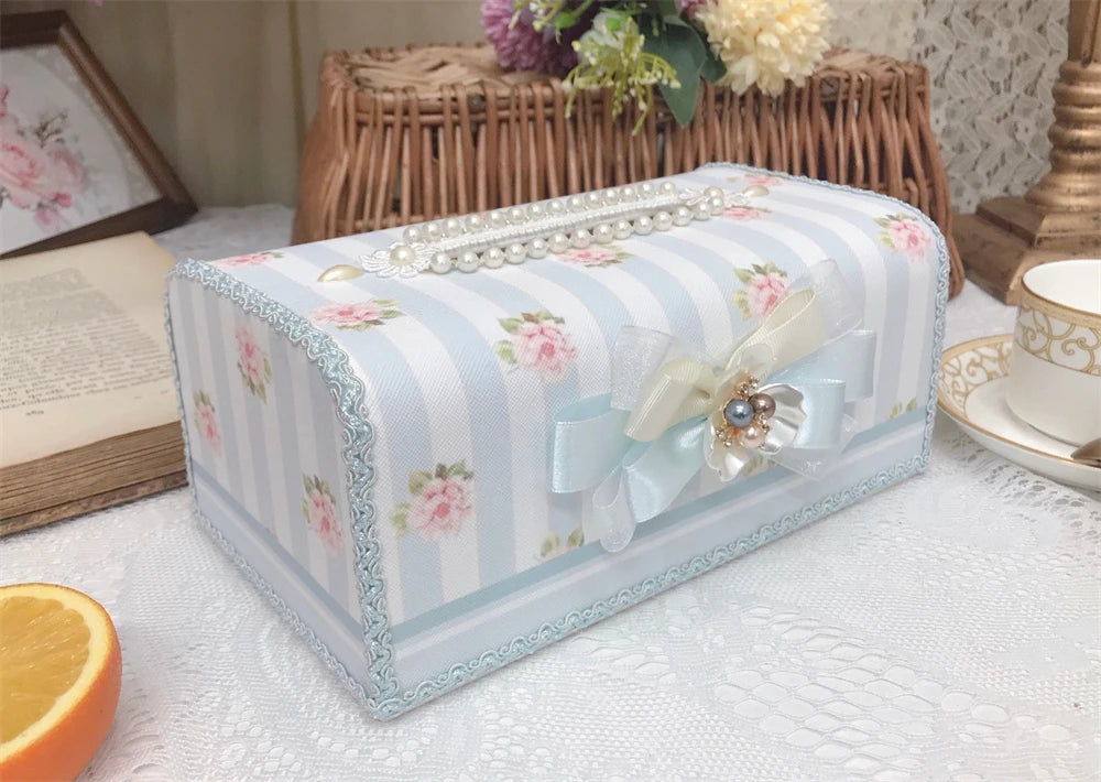 Wasserdichte Taschentuchbox – Perlen-Spitzendesign – 19x12x10cm