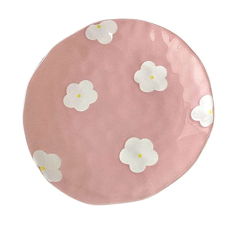 Keramikgeschirrset – Blumendesign – Pink & Blau Varianten