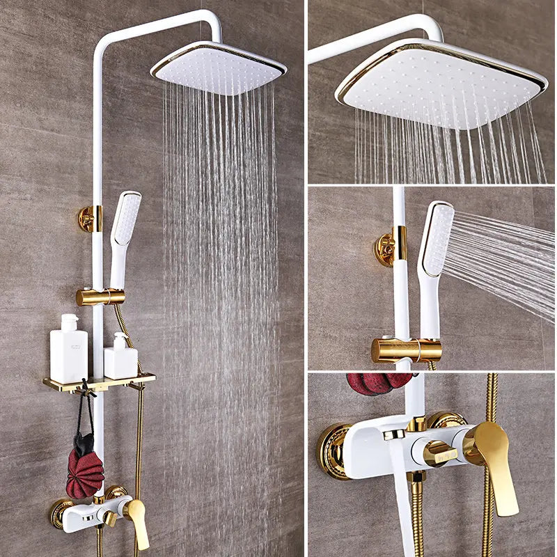 Regenbrausesystem – Messing Weissgold – Badezimmer Eleganz