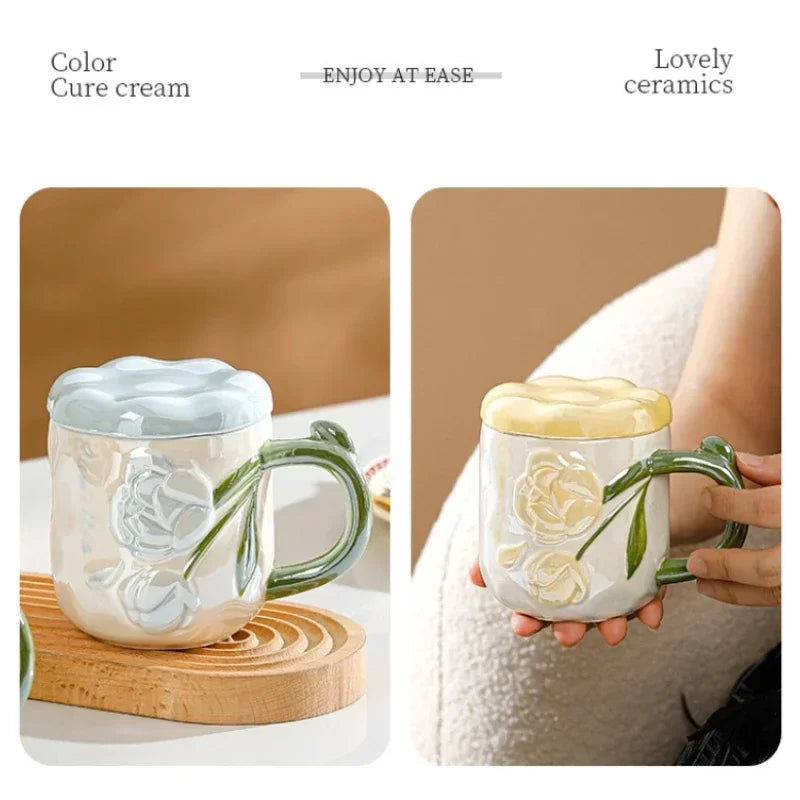 Keramiktasse – Retromuster Porzellan mit Deckel