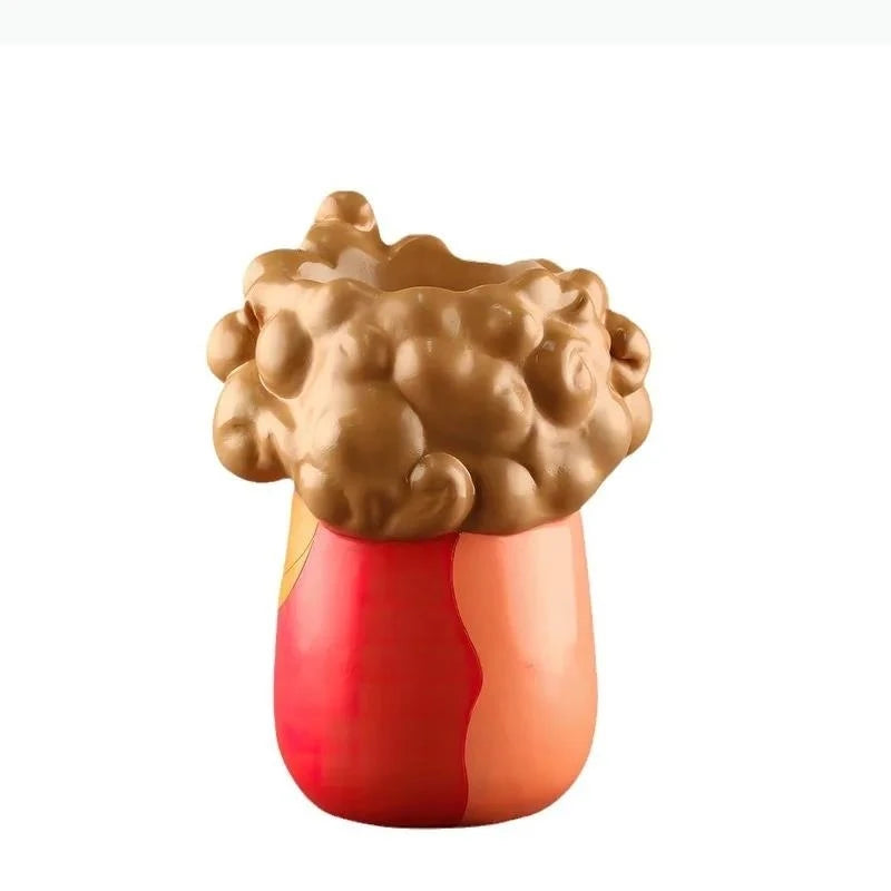 Cartoon Harz Blumentopf – Lockiges Mädchen, 16x22cm