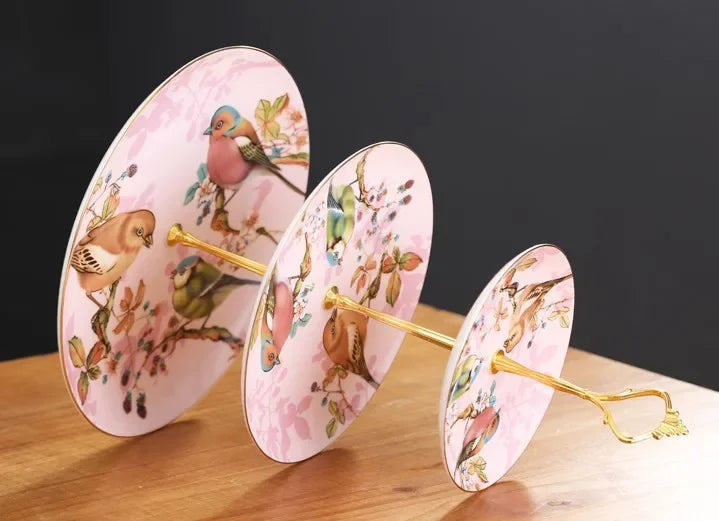 Kaffeeset aus Bone China – Pinker Vogel Stil – Elegantes Tee-Set