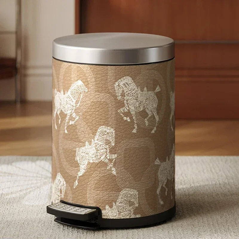 14L Abfalleimer aus Edelstahl und Leder, modern, 28x37CM