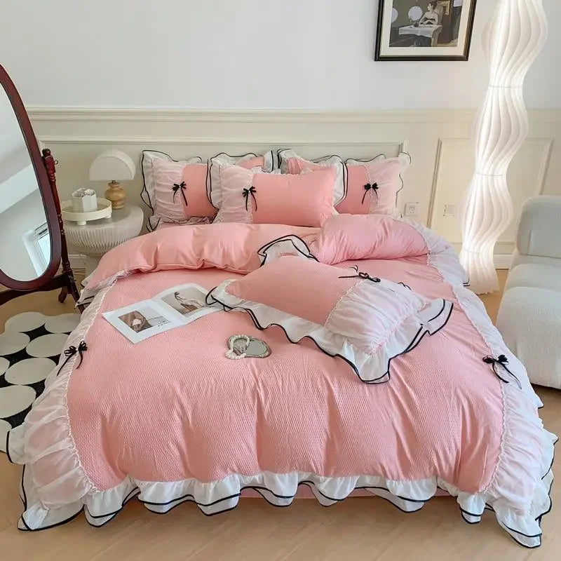 Koreanisches Prinzessinnen-Bettset – Weisse Spitze – Queen/King