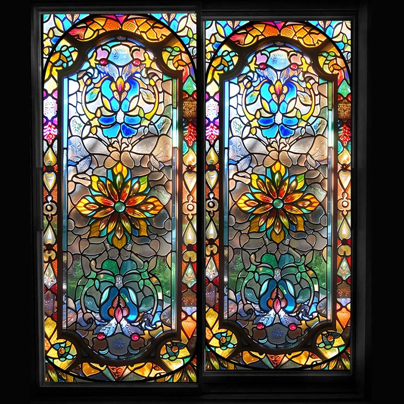 Retro Sichtschutzfolie – Buntglas-Design – 50x100 cm