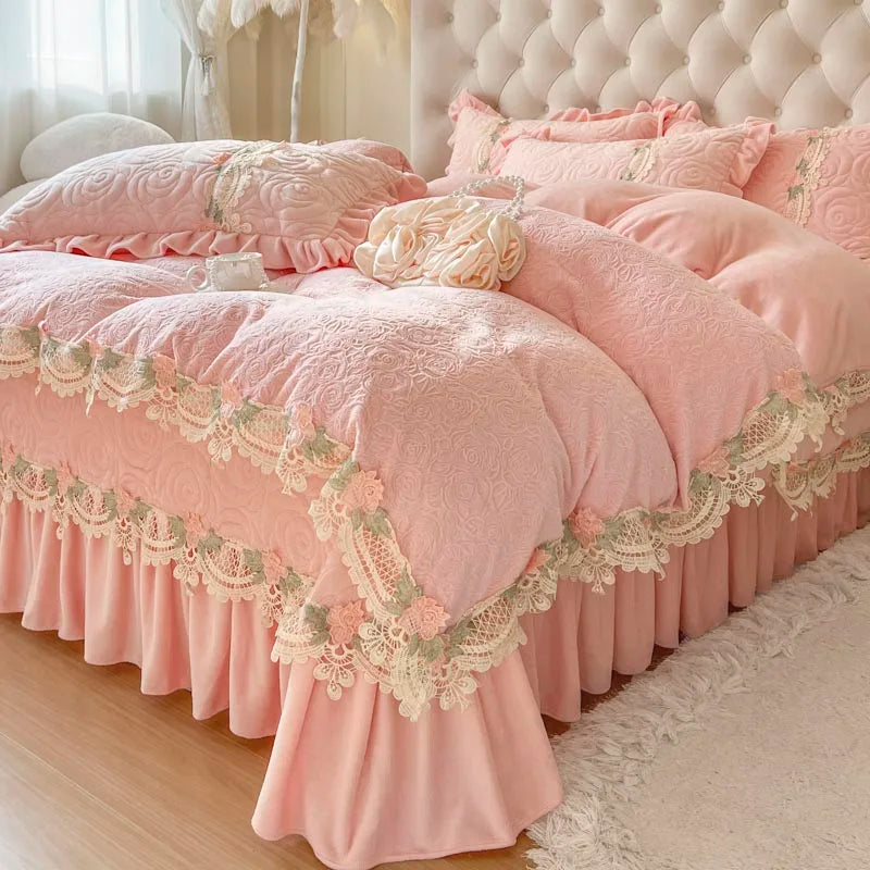 Prinzessin Bettwäsche Set – Samt – Rosa Blumen