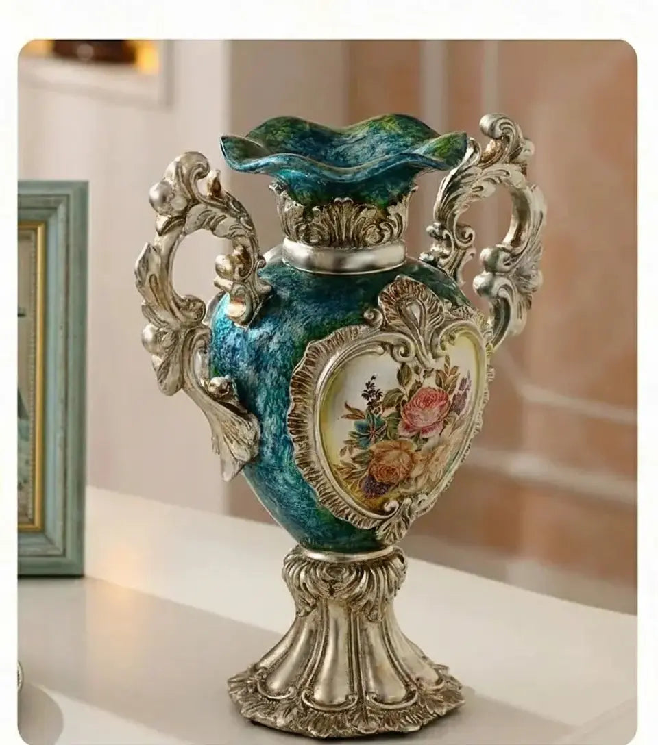 Weisse Luxusvase aus Harz im europäischem Stil 30CM x 25CM