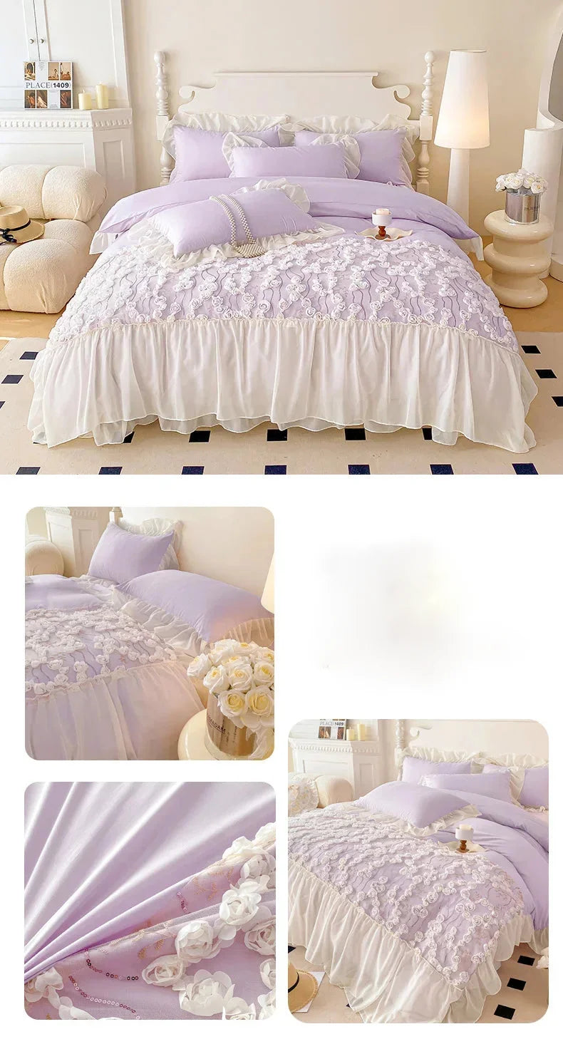 Prinzessin Rosa Bettwäsche – Spitze & Blumen – Verschiedene Grössen