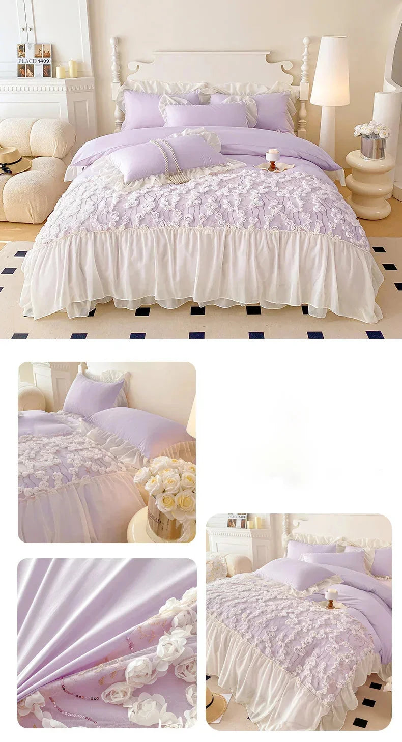 Bettwäsche-Set für Mädchen – Prinzessinnenstil mit Spitze – Verschiedene Grössen