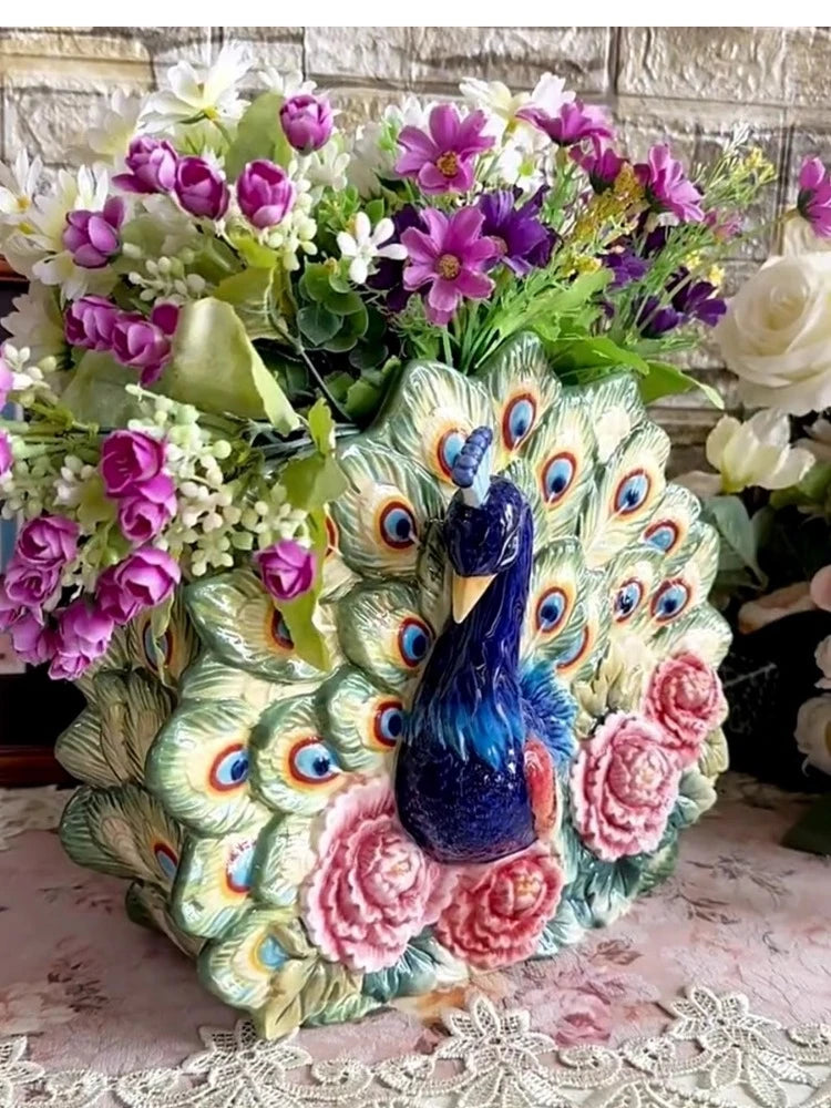 Keramikvase – Pastoral Handbemalt Pfingstrose – 28x14x23cm