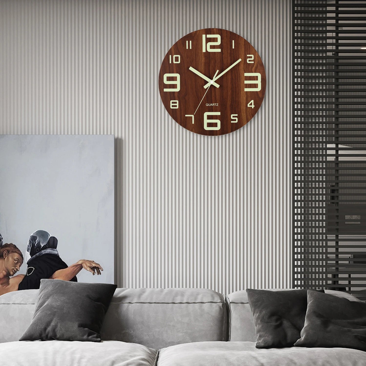 Leuchtende Wanduhr – Bambus & Holz – 12 Zoll