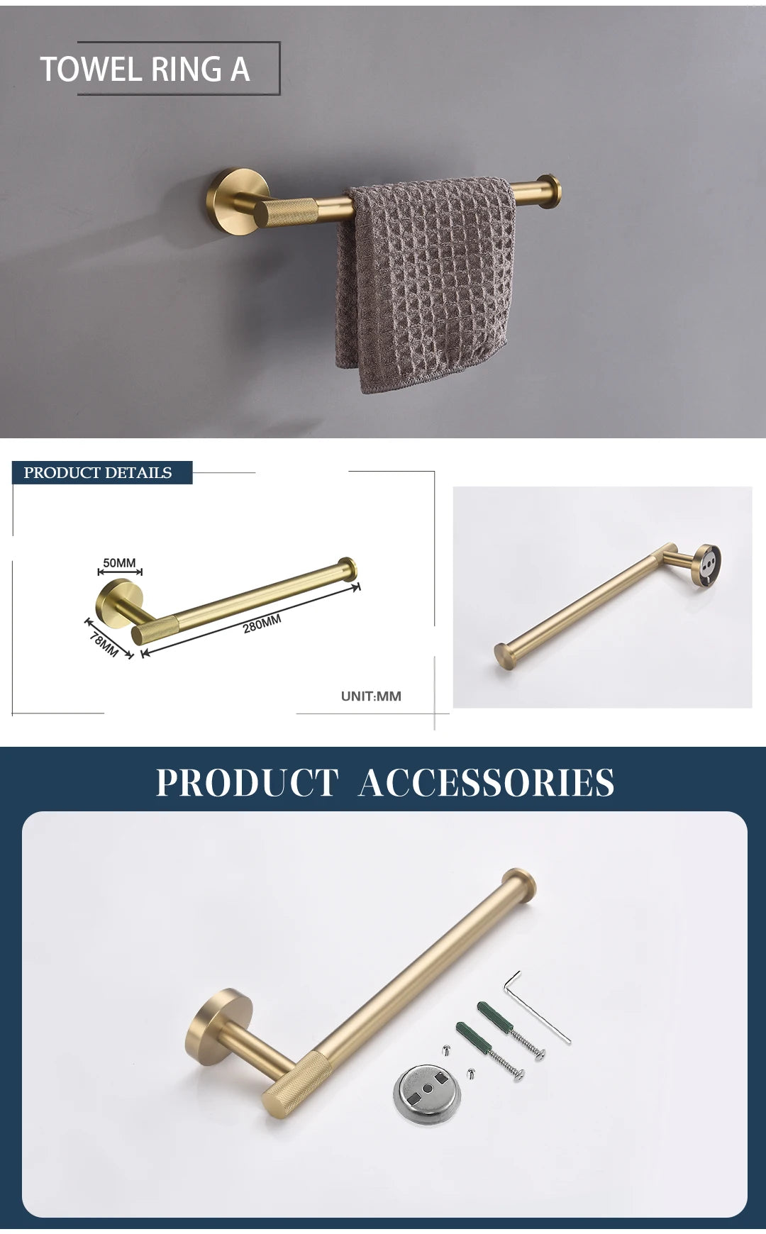 Badezimmer Hardware Set – Gebürstetes Gold – Wandmontage