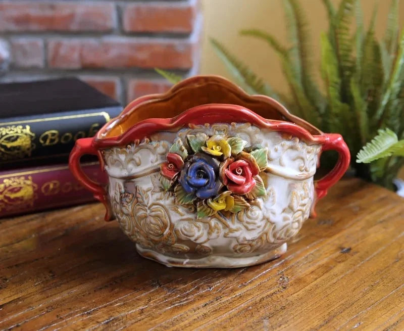 Keramik Handwerks Vase – Folk Art Design