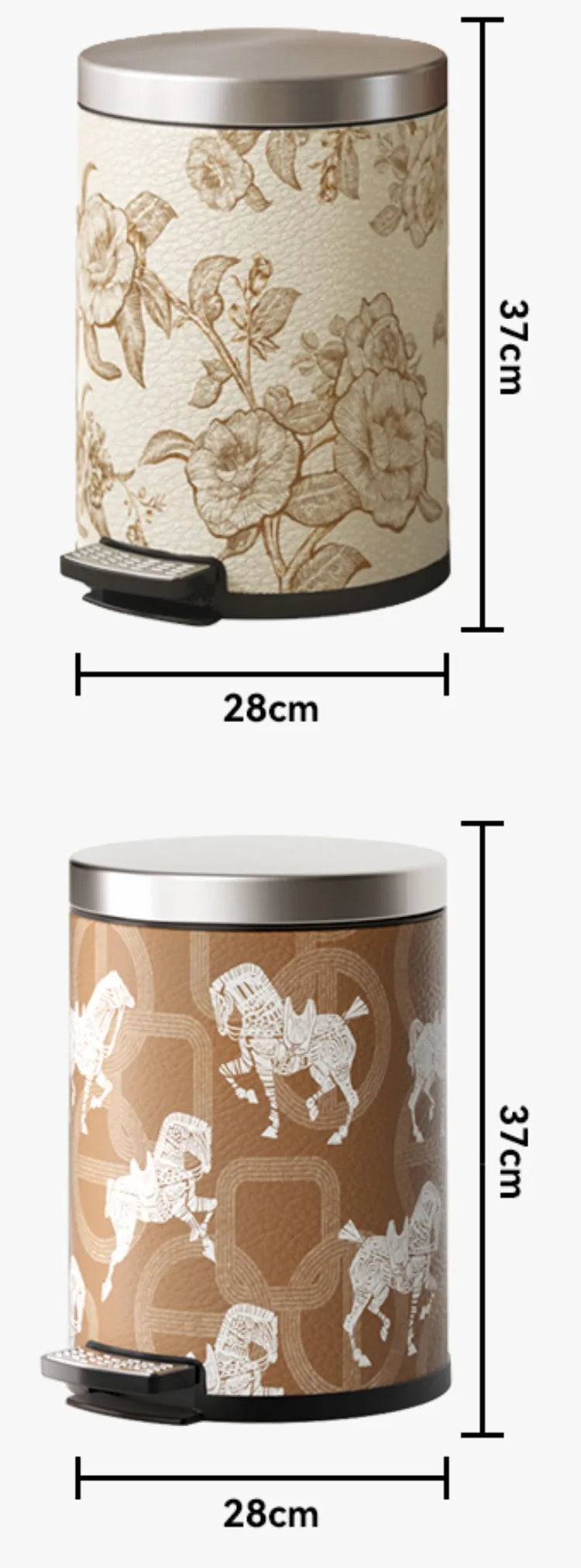 14L Edelstahl und Leder Abfalleimer mit Pedal, modern, grau