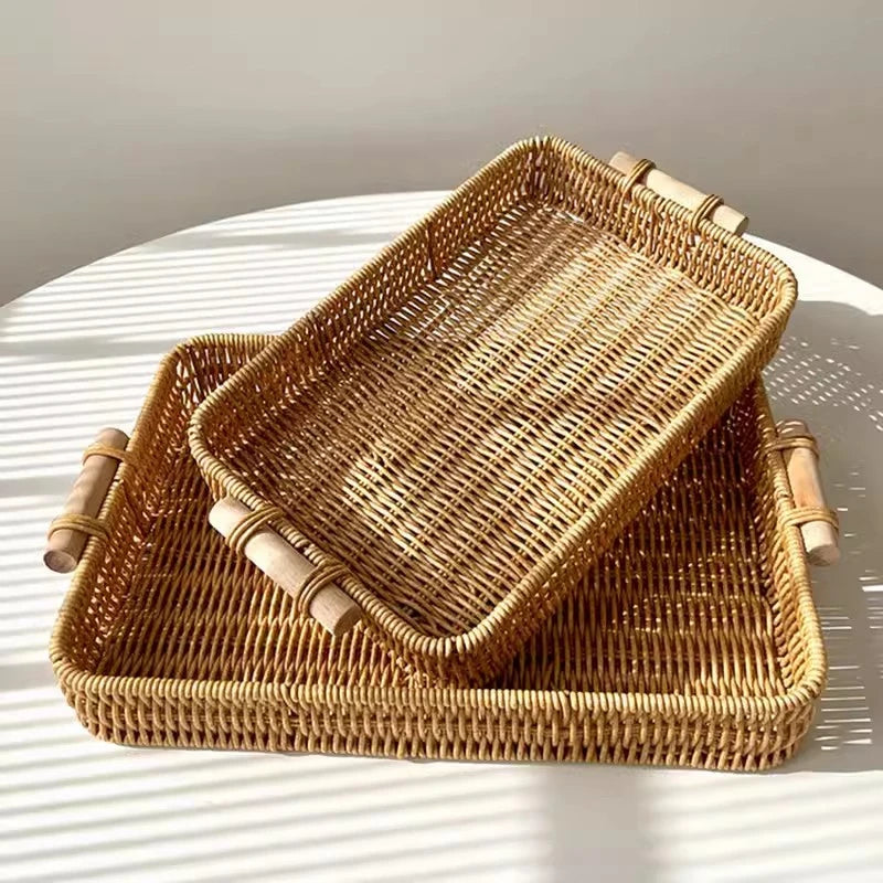Runder Rattan Korb – Rustikales Design mit Holzgriff