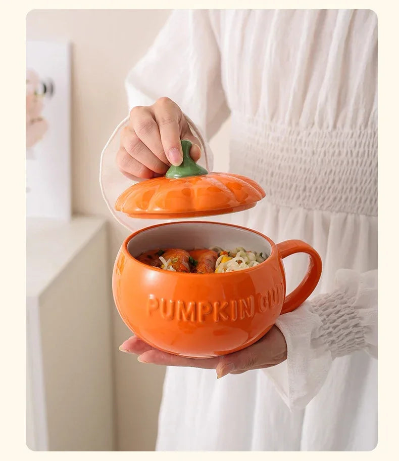 Keramik Kürbistasse – Cartoon Design mit Deckel, 350ml Set
