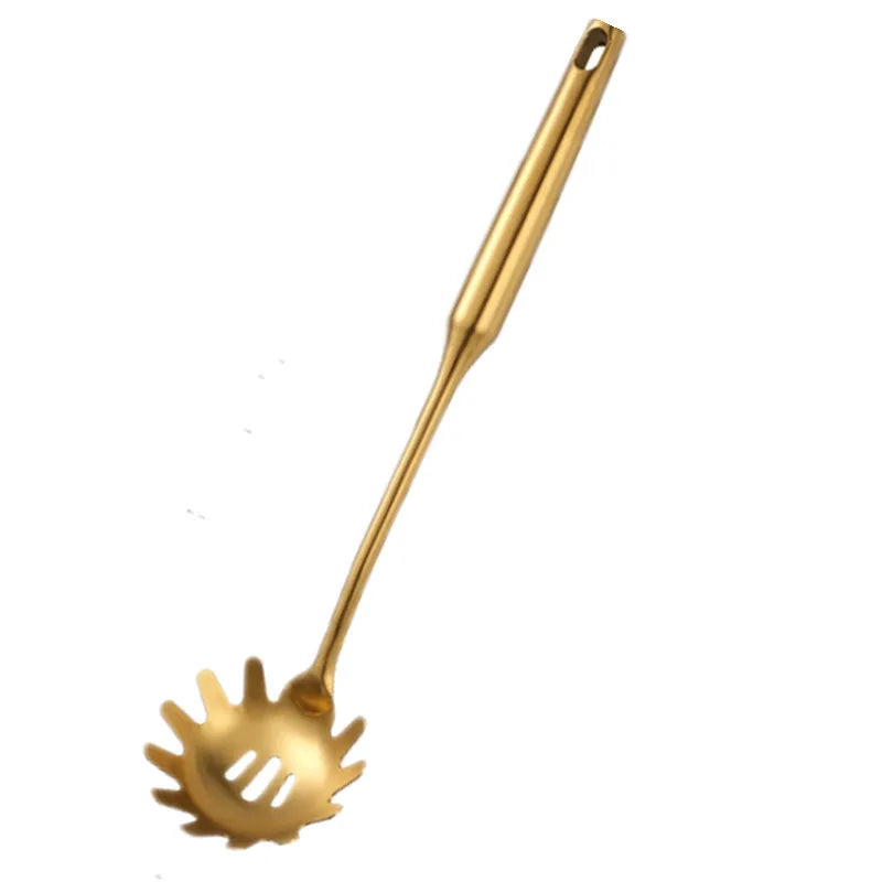 Goldene Küchenutensilien – Edelstahl – Langer Griff