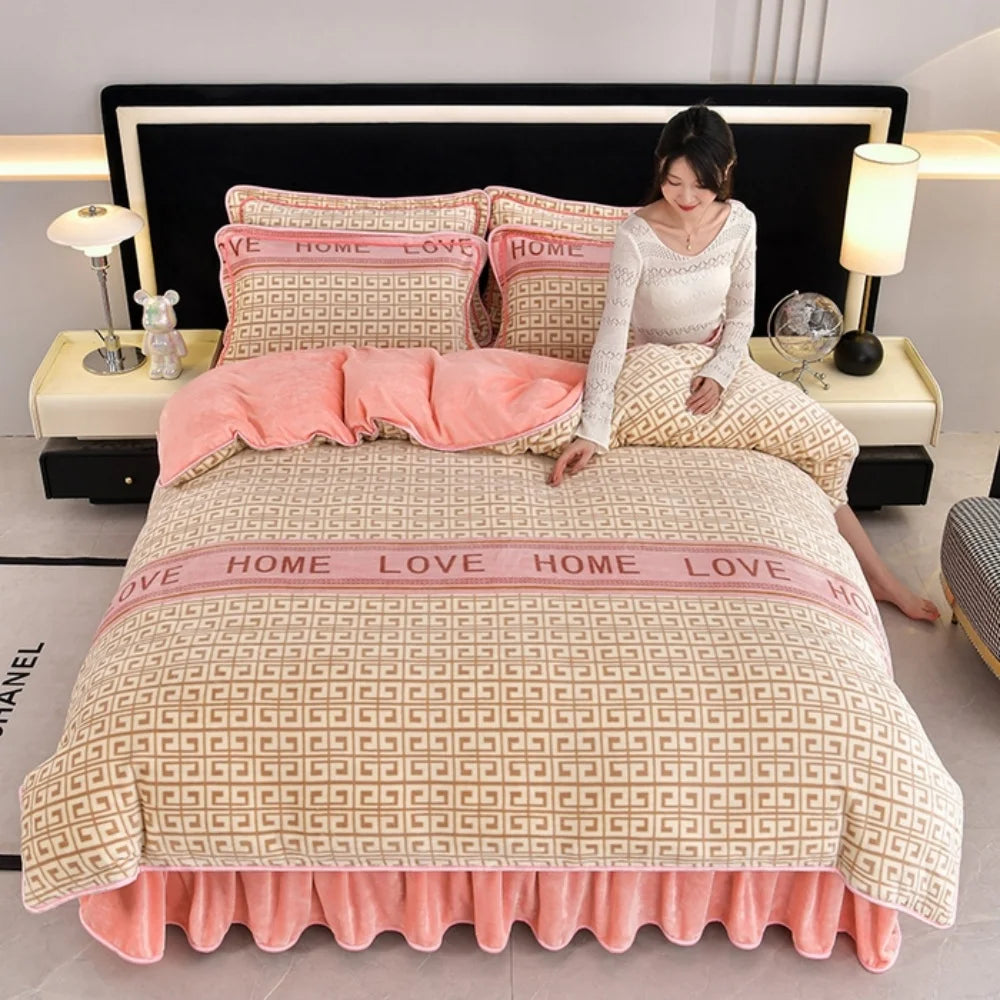 Luxus Fleece Bettwäsche-Set in Champagner Grau, Grösse King 4 Teile 220x240cm