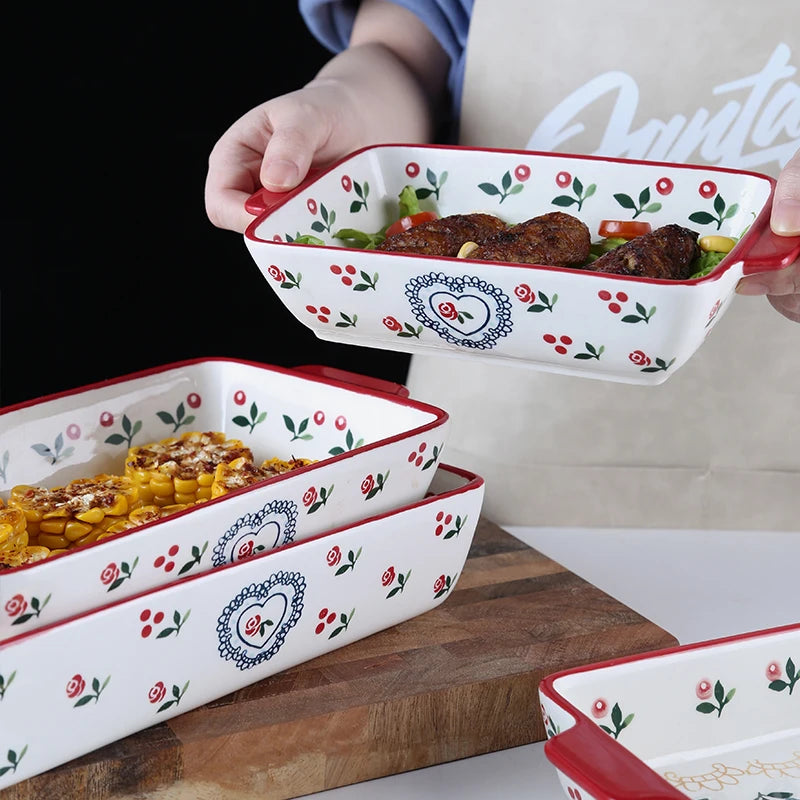 Keramik Backform – Doppelgriff Pflanzenmuster