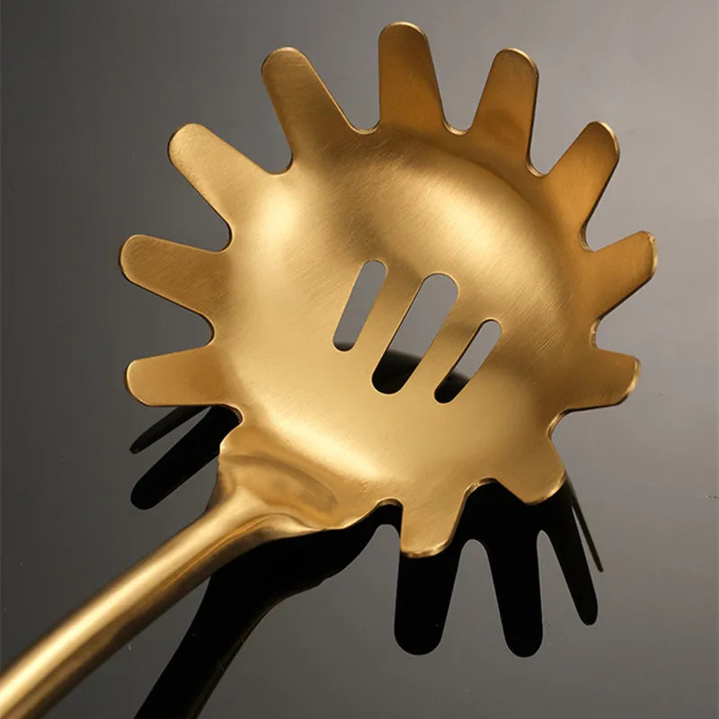 Goldene Küchenutensilien – Edelstahl – Langer Griff