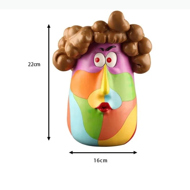Cartoon Harz Blumentopf – Lockiges Mädchen, 16x22cm