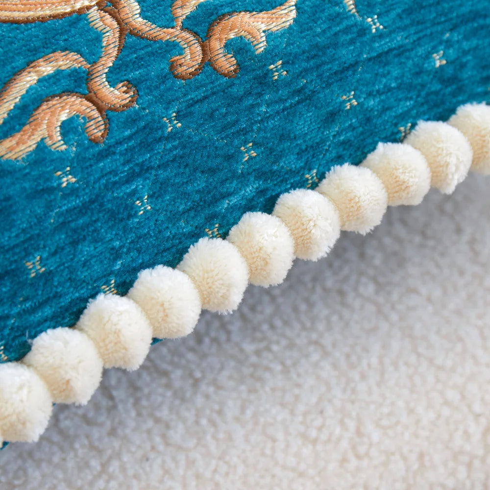 Chenille Blumenkissenbezug – Vintage Bestickt 48cm