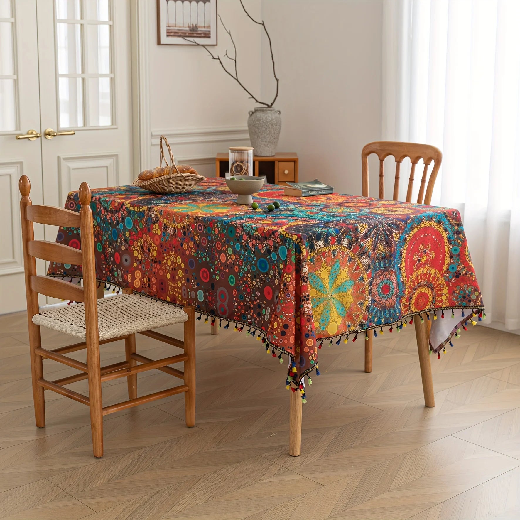Boho-Tischdecke – Tupfenmuster – 150x150cm