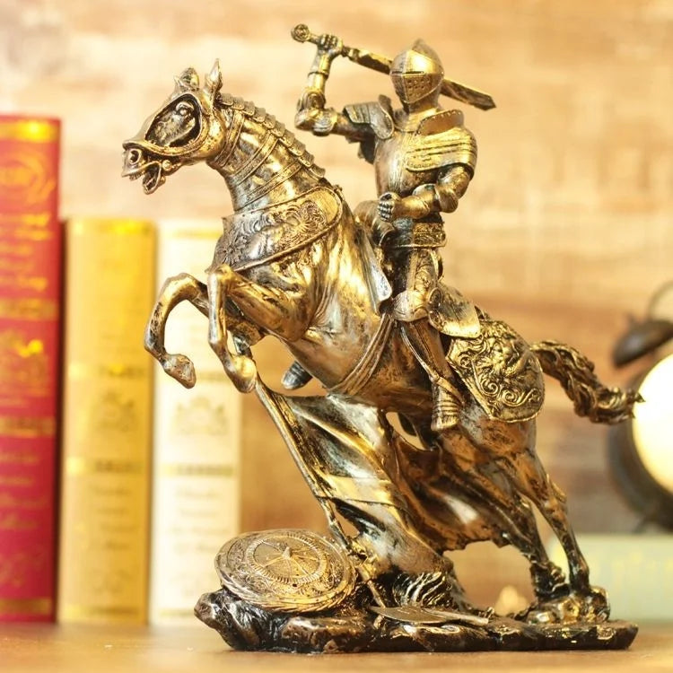 Mittelalterliche Ritterstatue – Harzskulptur 27x27x8cm