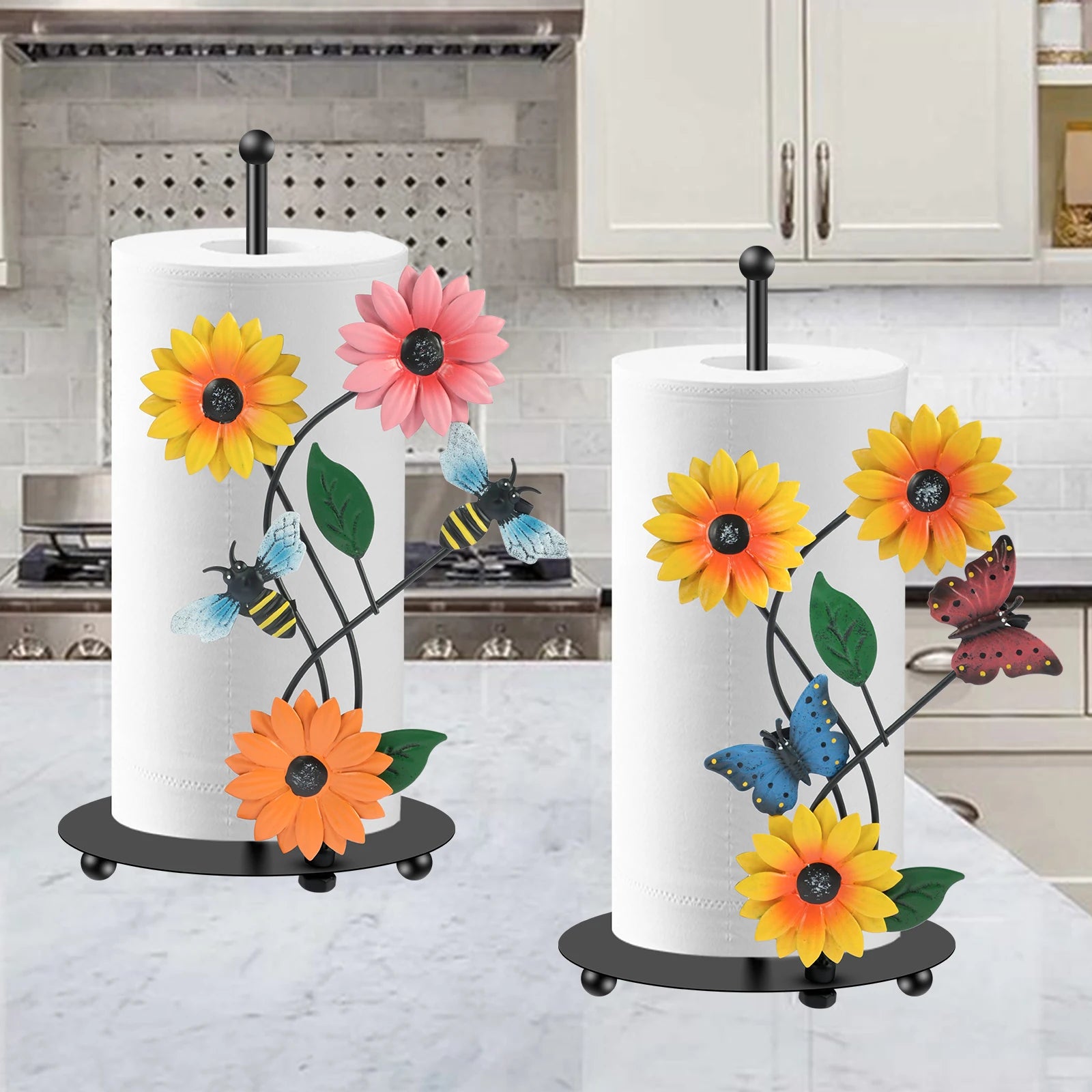 Sonnenblumen-Küchenrollenhalter – Vintage-Metall – 18 x 33 cm