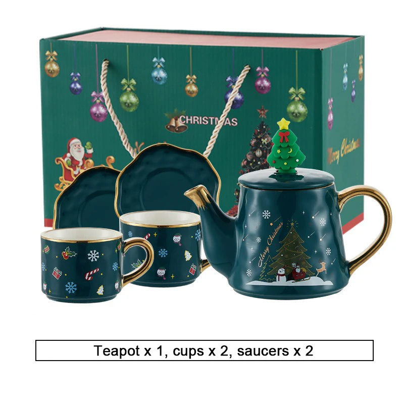 Keramik Weihnachts-Teeservice – Edles Design – 2 Tassen Set