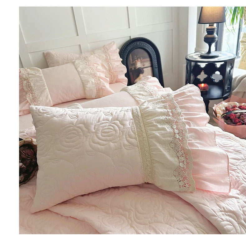 Gesteppte Bettdecke Set – Vintage Spitze Baumwolle – Verschiedene Grössen