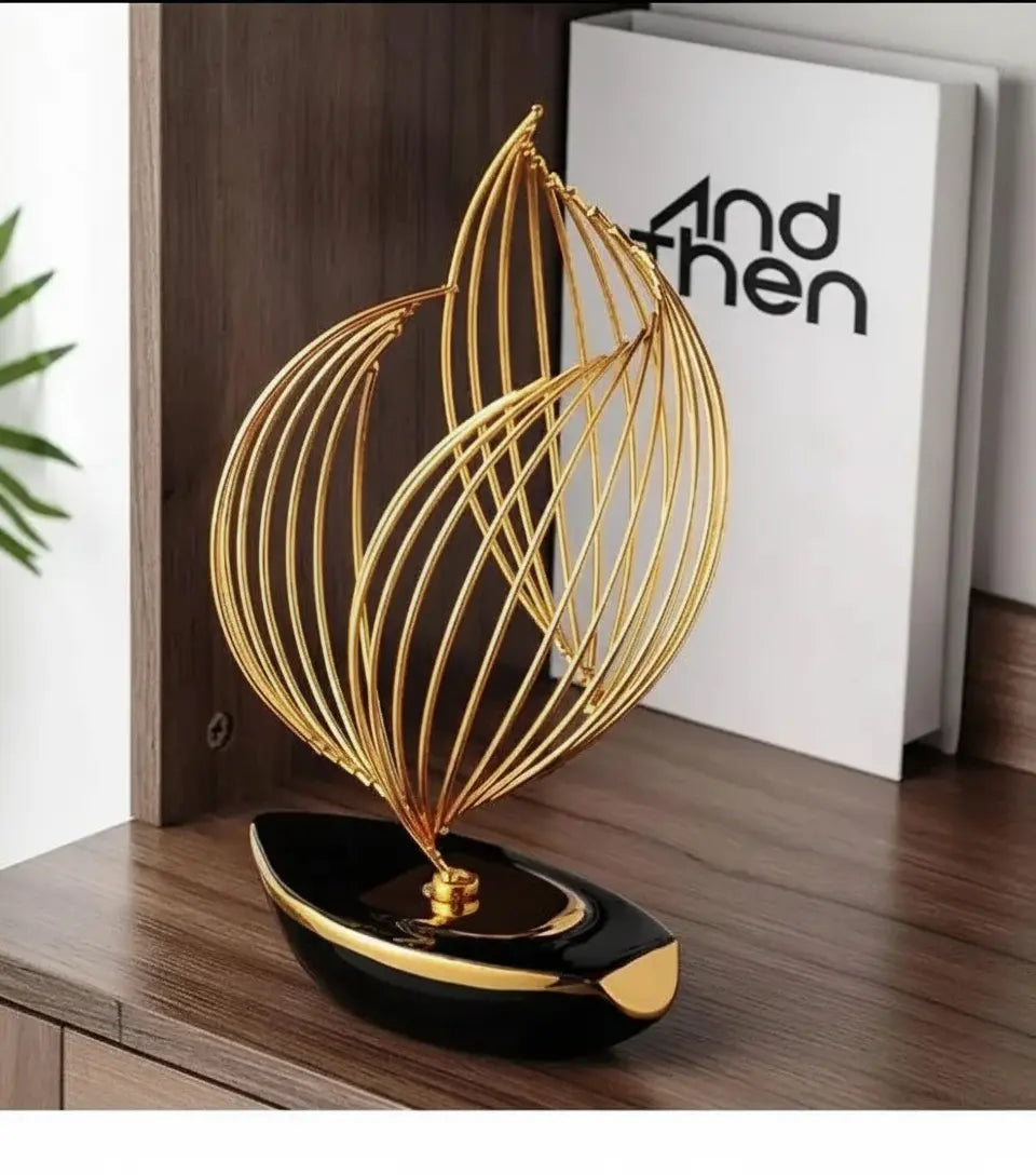 Abstrakte Skulptur aus Keramik und Metall in grün im modernen Stil 29x17x9CM