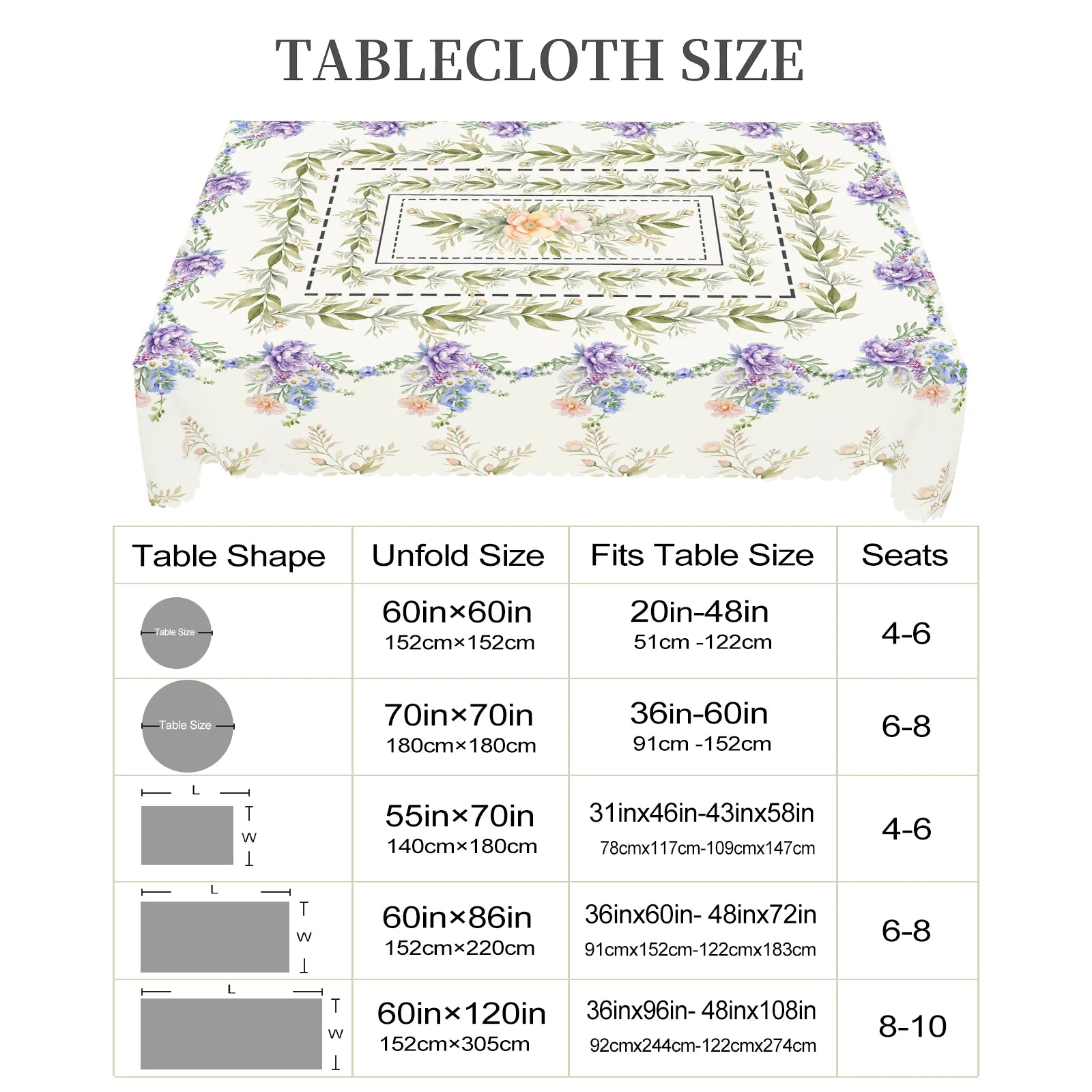 Blumen-Tischdecke – Pastoral-Polyester – Verschiedene Grössen