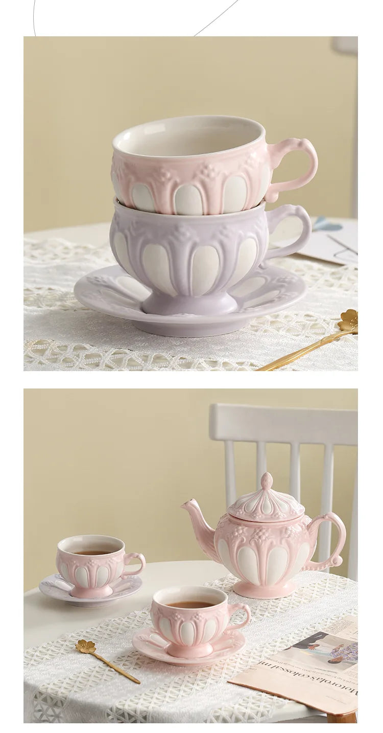 Floral Reliefs Keramiktasse – Porzellan Teeset 250-900ml